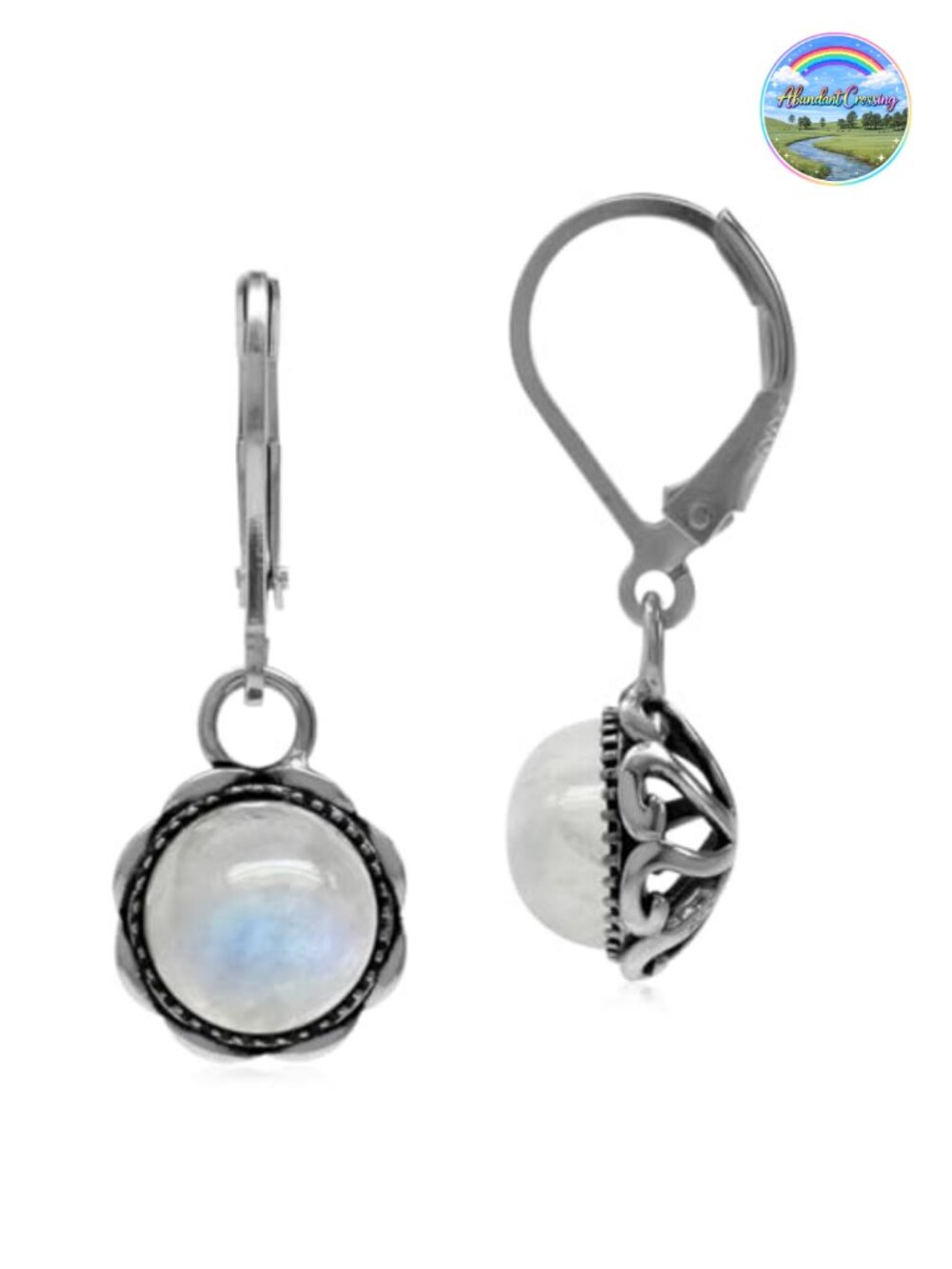 Moonstone Filigree 925 Sterling Silver Leverback Dangle Earrings